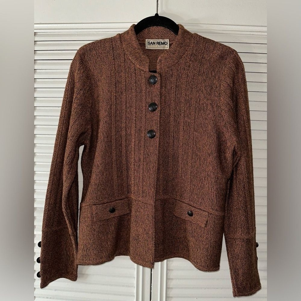 San Remo Vintage Brown Knit‎ Cardigan Jacket M Grandmacore Dark Academia Cozy